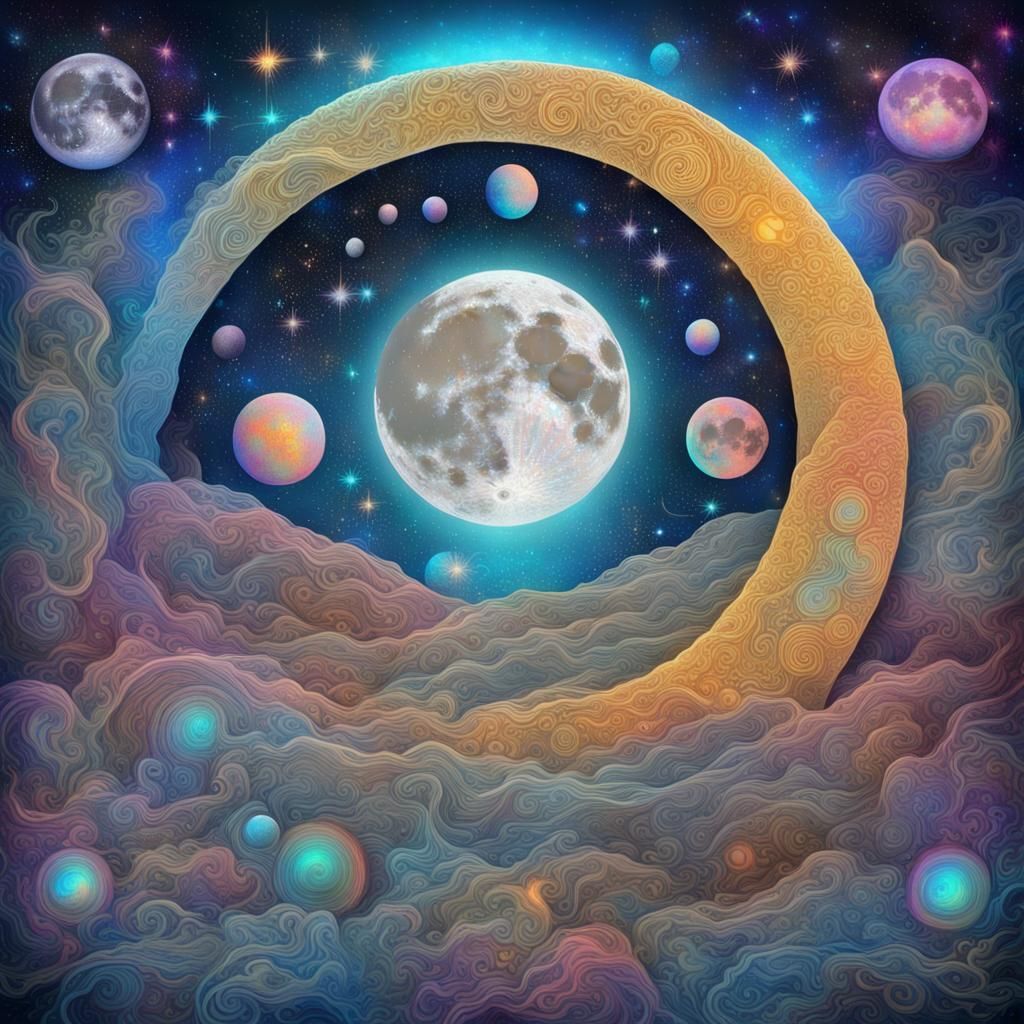 Holographic Moon in Cosmic Astral Illustration