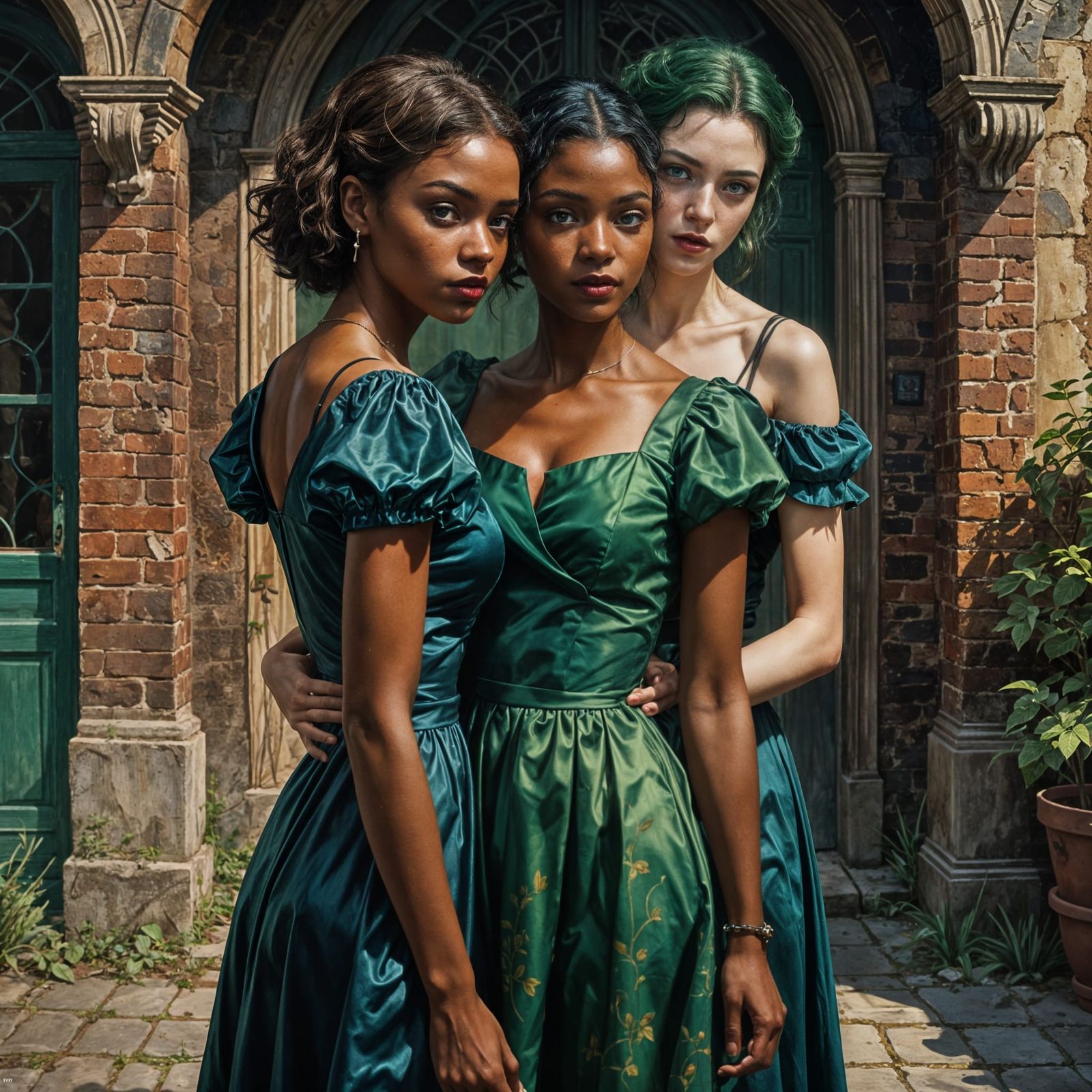 Ebony Vampire and Friend in Club, Oil Painting