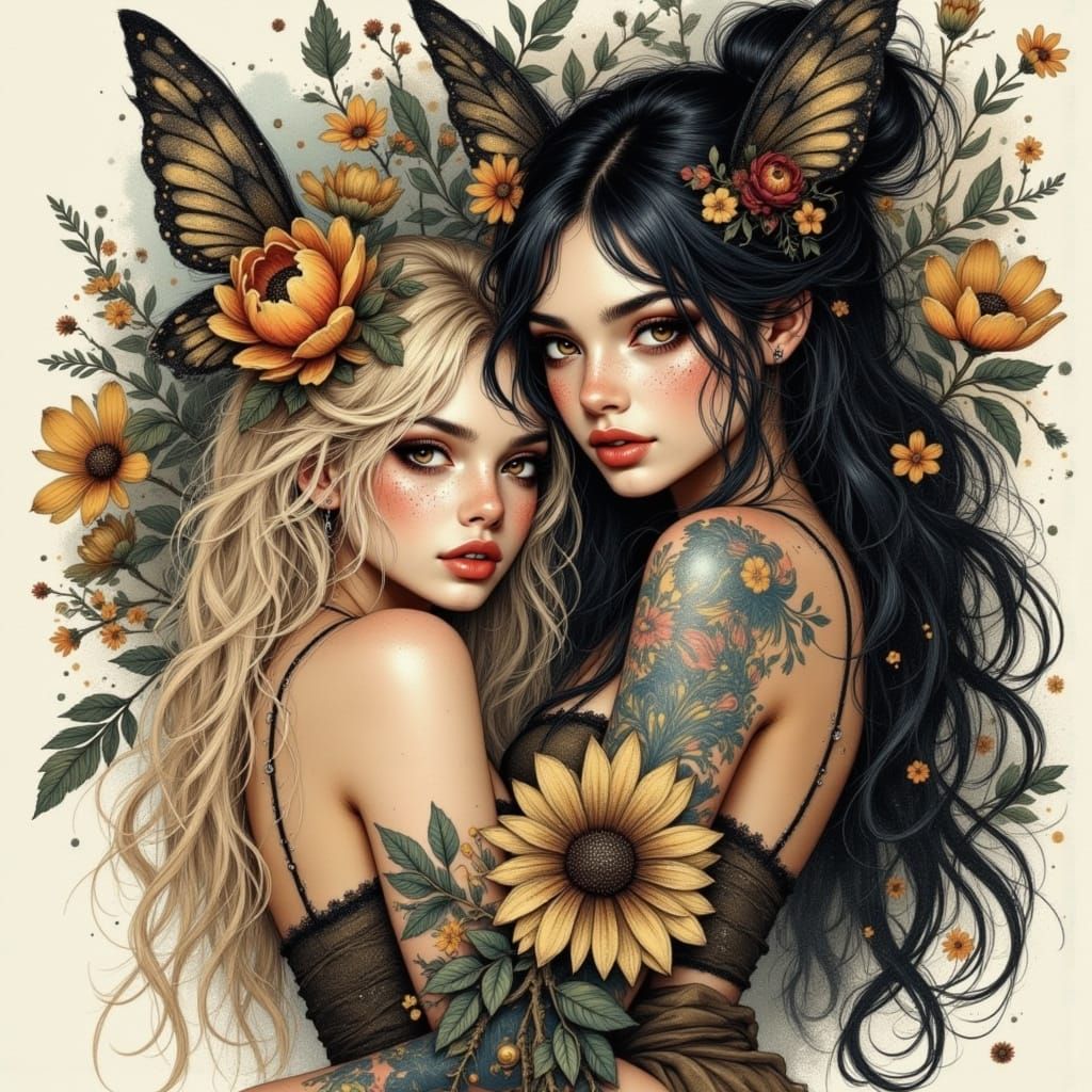 Ethereal Fae Lord and Glittering Goddess in Gouache Impressi...