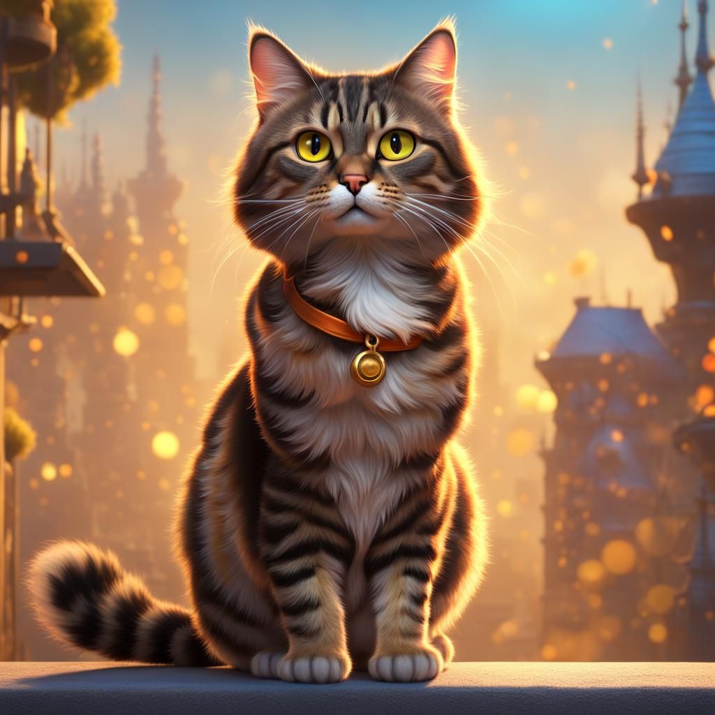 Fluffy Tabby Cat in 3D Digital Art Style