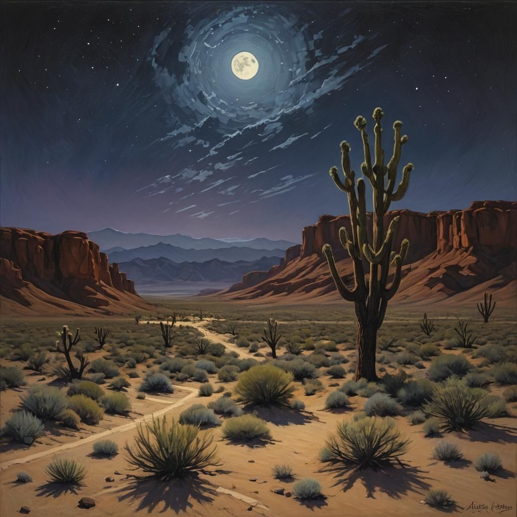 Desert Moonlight in Oil Painting Style