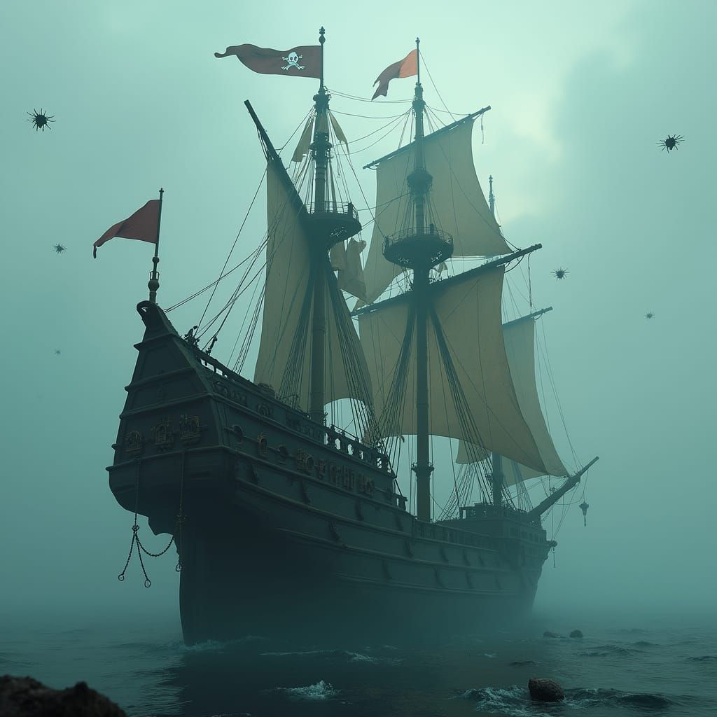 Eerie Ship with Pirate Bugs in Fantasy Art