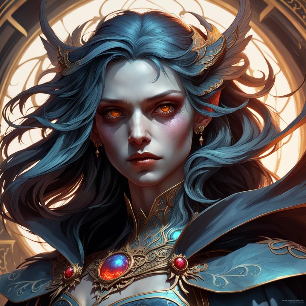 Angelic Vampire Portrait in Art Nouveau Style