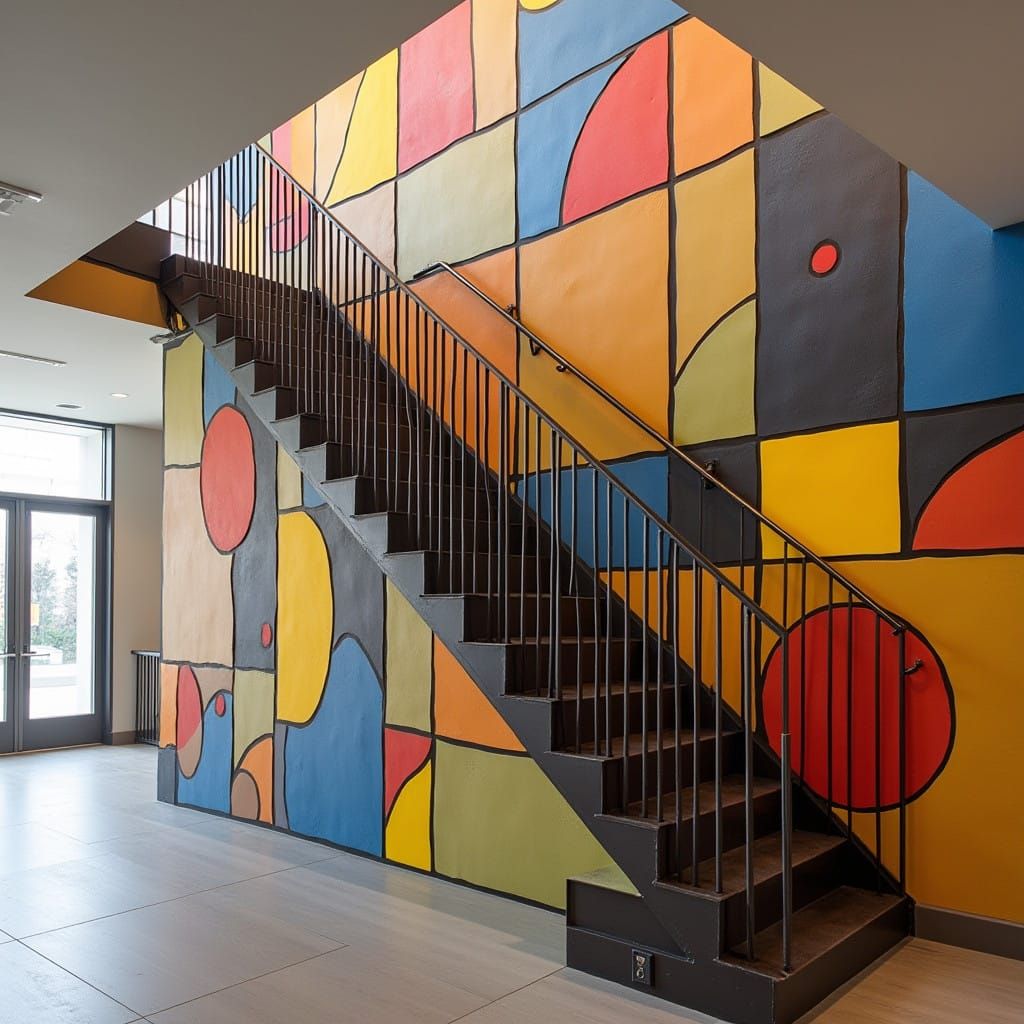 Vibrant Geometric Staircase in Modern Art Style