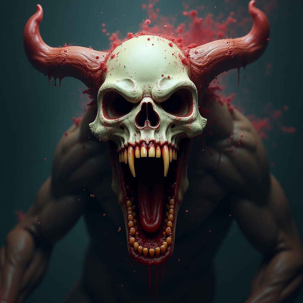 Demonic Skull Screaming in Dark Fantasy Style