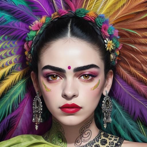 Abstract Woman with Peacock Hair in Expressionist Style