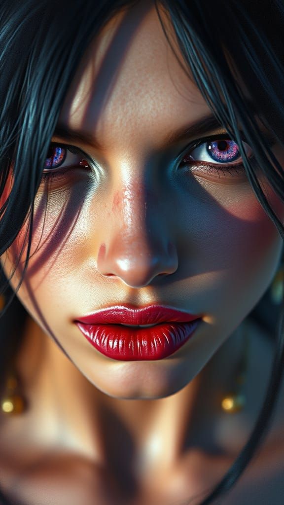 Beautiful Woman with Violet Eyes, Fantasy Art