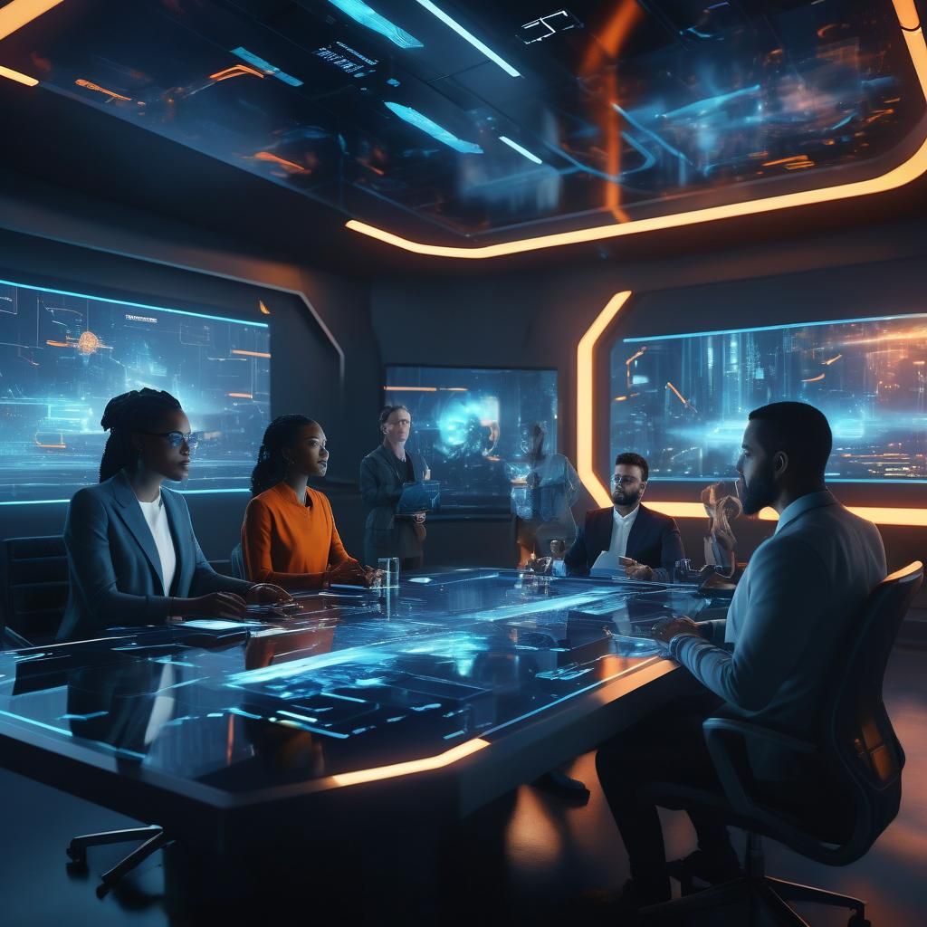 Futuristic Team Collaboration in Vibrant Concept Art