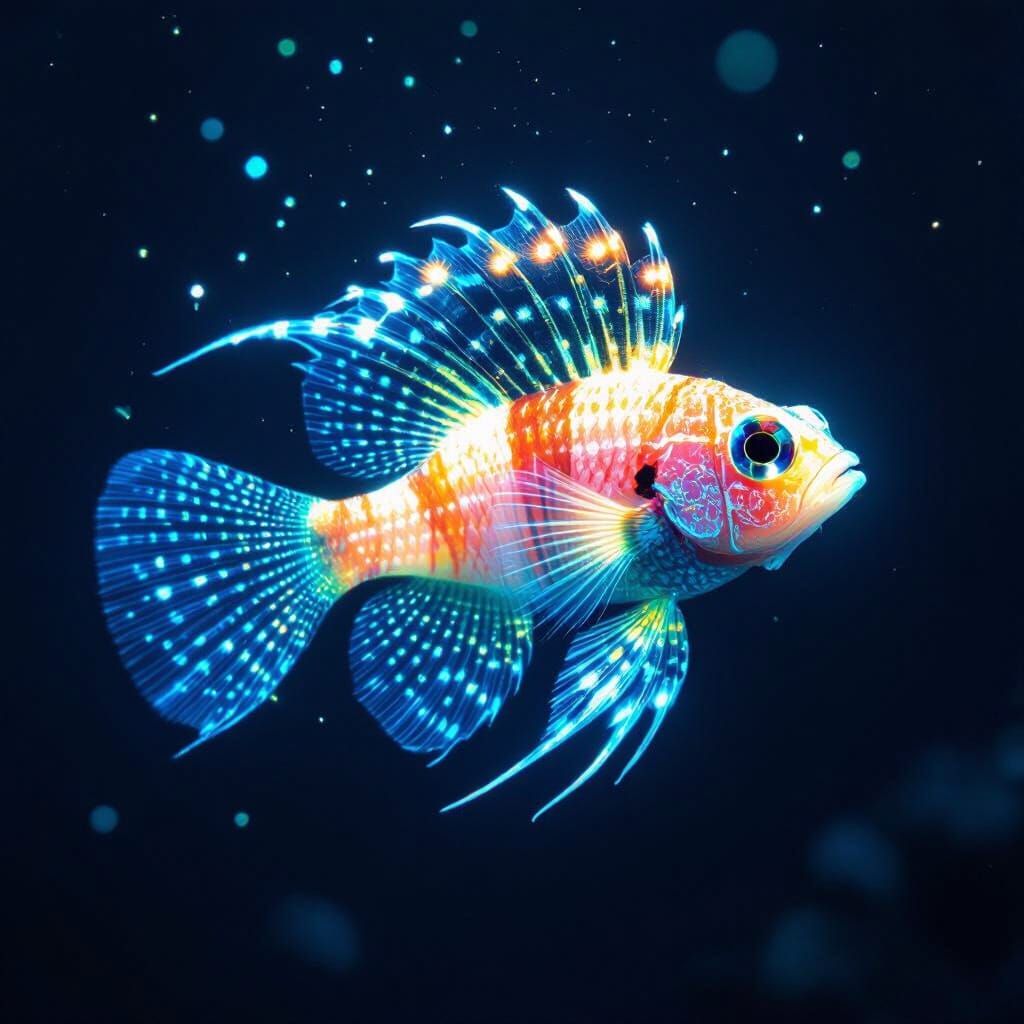 Bioluminescent Deep-Sea Firefish in Ethereal Light