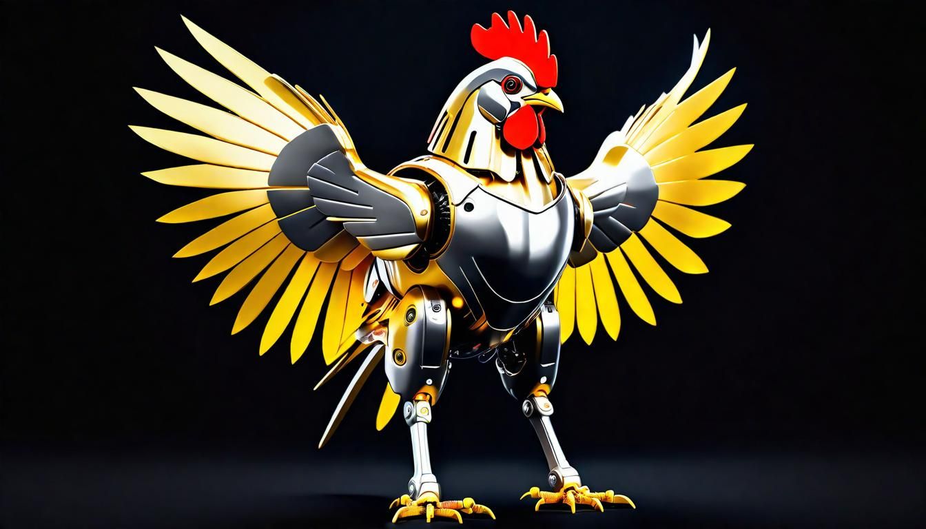 Cyberpunk Robotic Chicken in Golden Armor