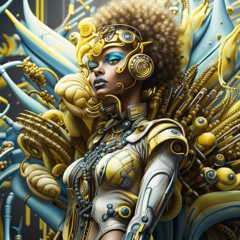 Futuristic Banana People on Catwalk in Cyberpunk Style