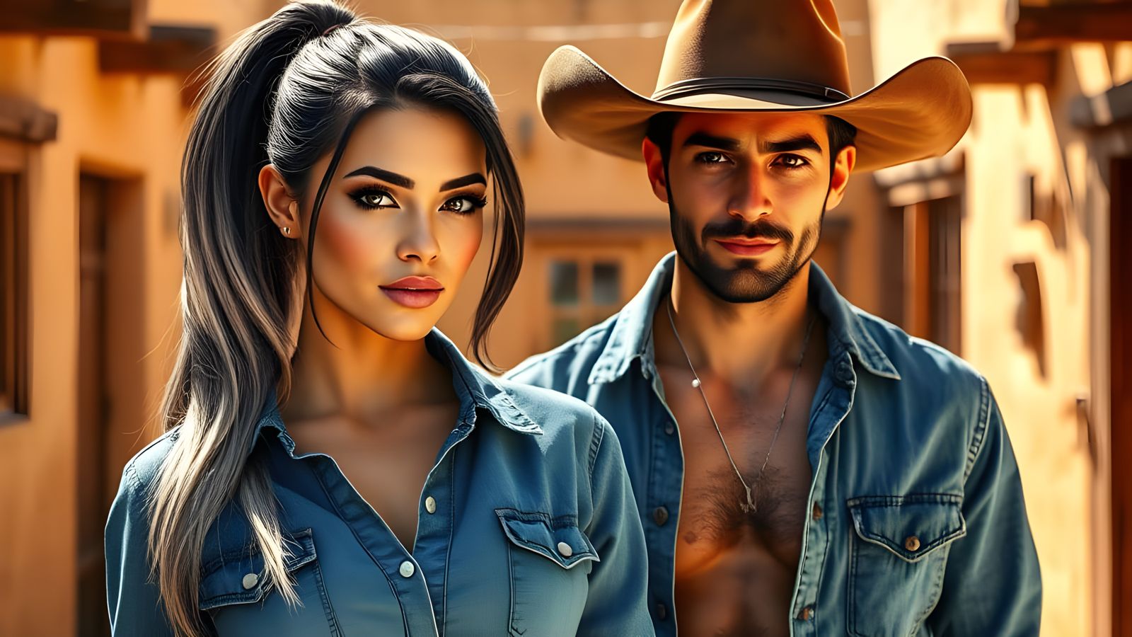 Greek Goddess and Cowboy in Southwestern Sunset