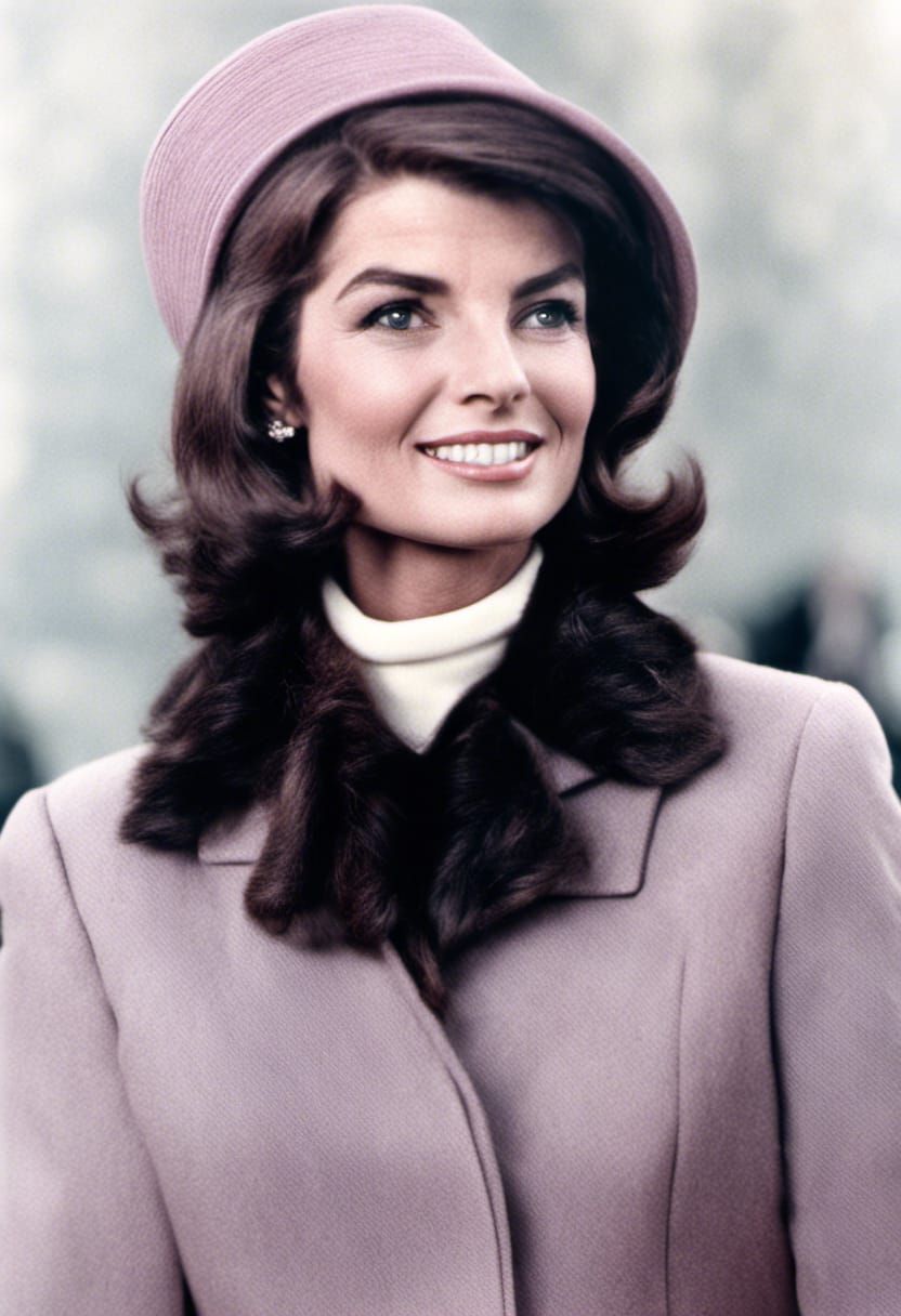 Colorized Portrait of Jackie Kennedy in Pink Suit