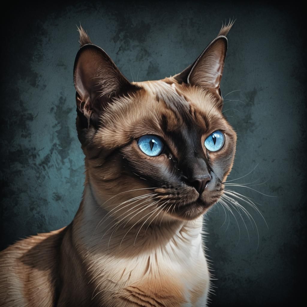 Siamese Cat Portrait with Blue Eyes, Digital Art