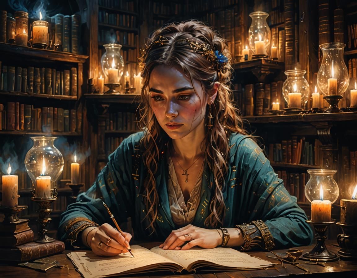 Candlelit Library: Young Scholar of Ancient Magic