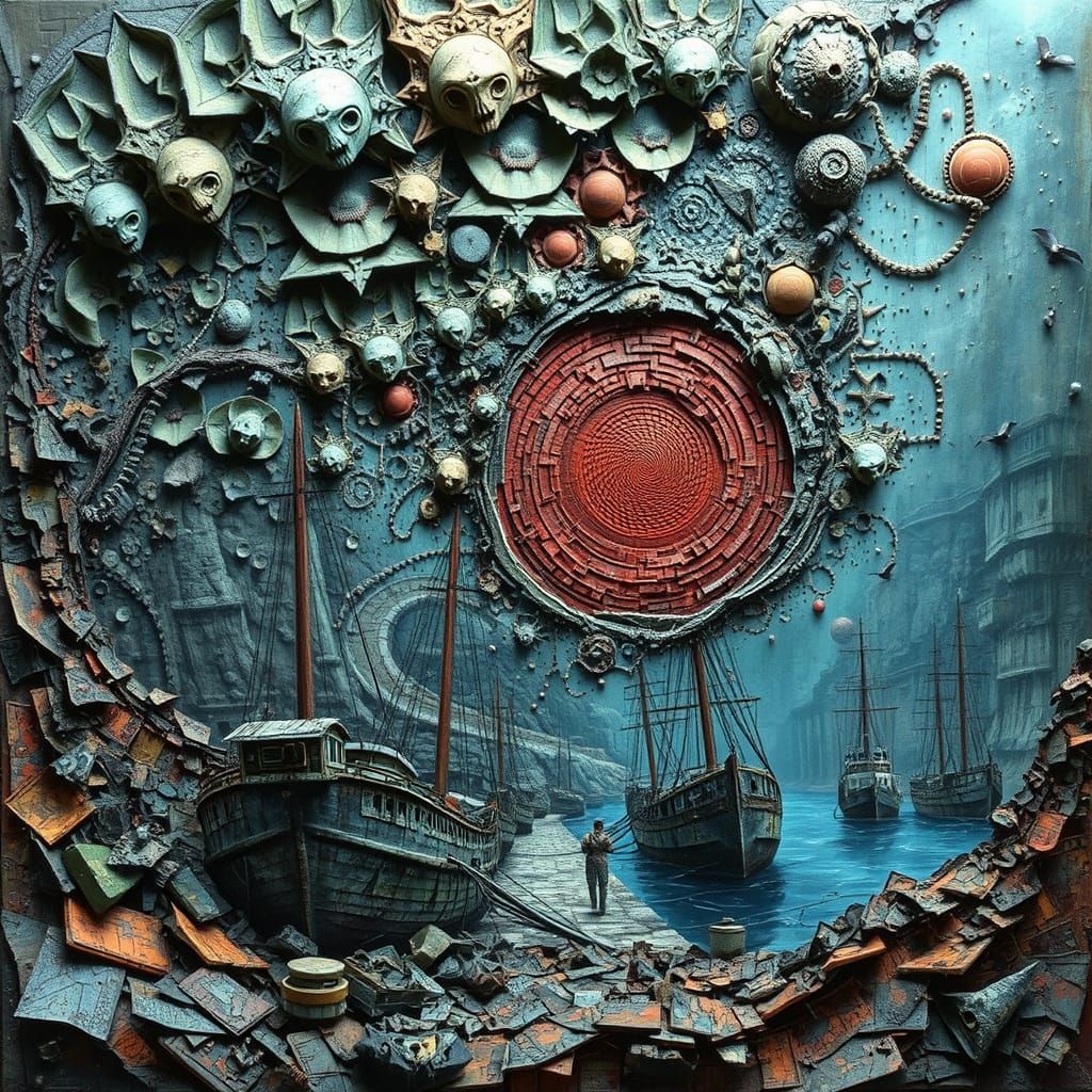 Surreal Derelict Harbor Garb in Impasto Style