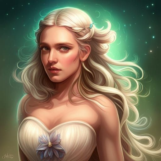 Fairycore Angel Queen in Starry Night, Detailed Portrait