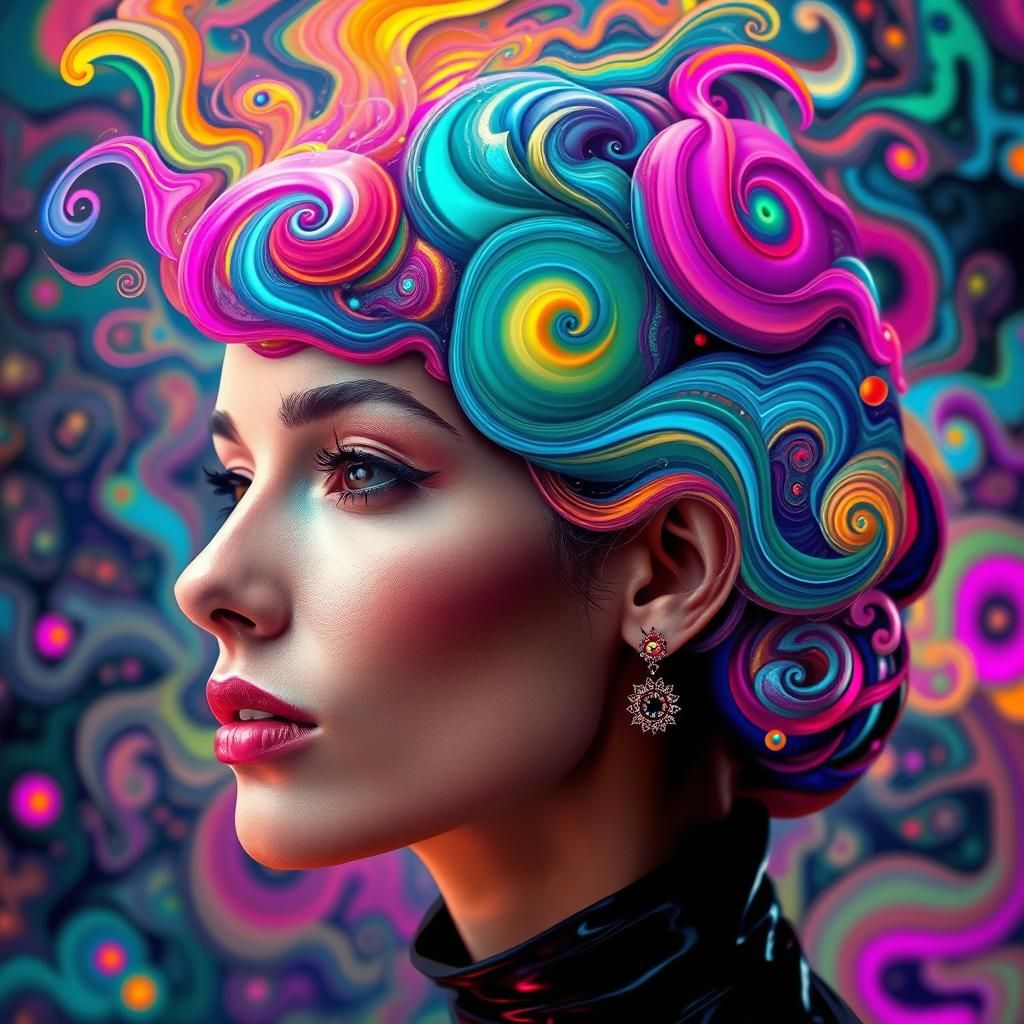 Digital Consciousness: Swirling Shapes in a Surreal World