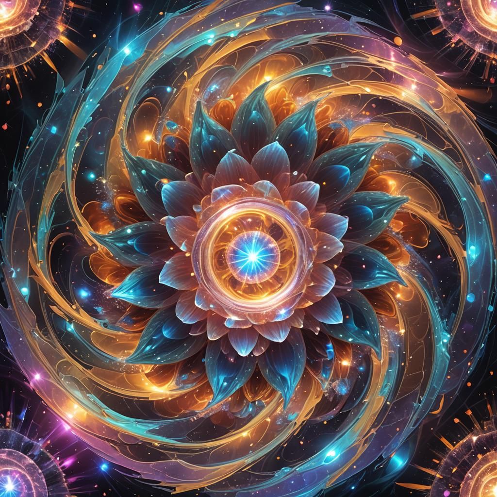 Glowing Crystal in Swirling Cosmic Vortex