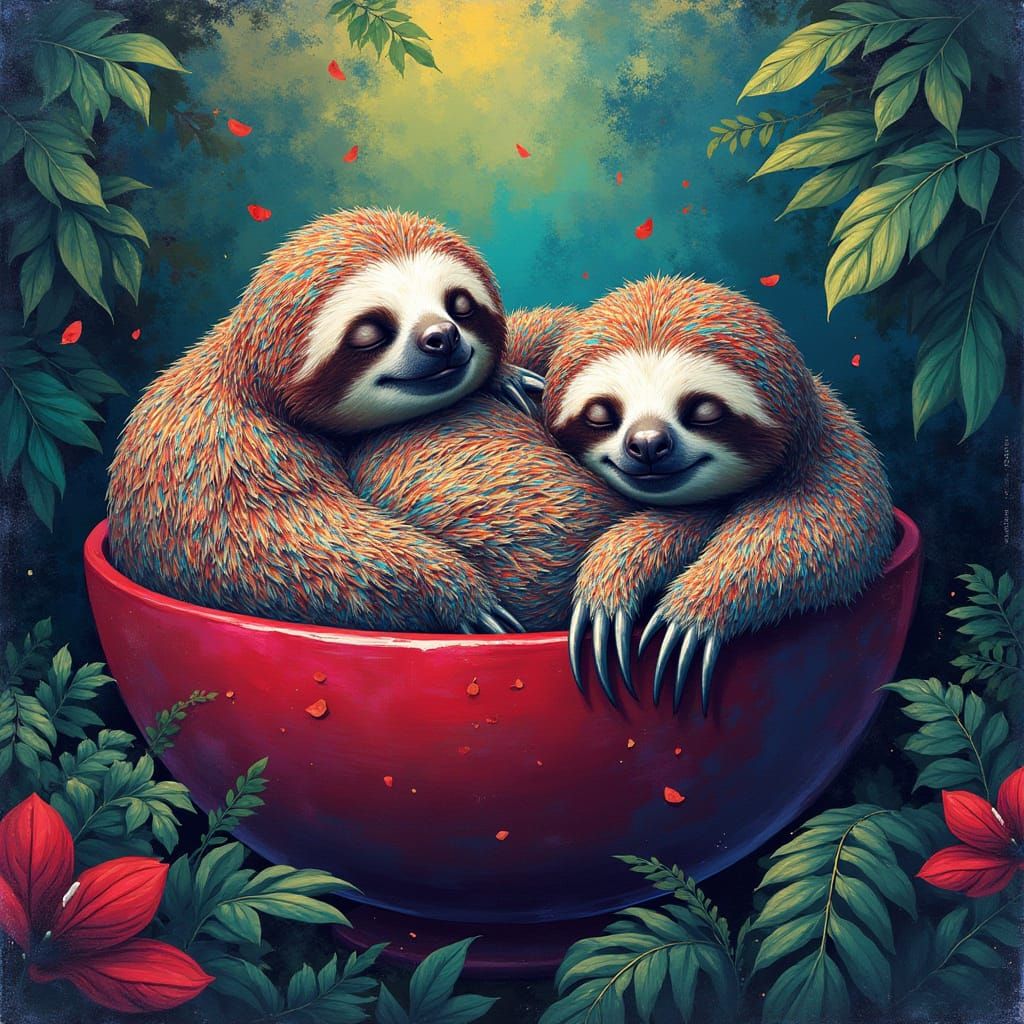 Sloths Sleeping Peacefully in Graffiti Art Style