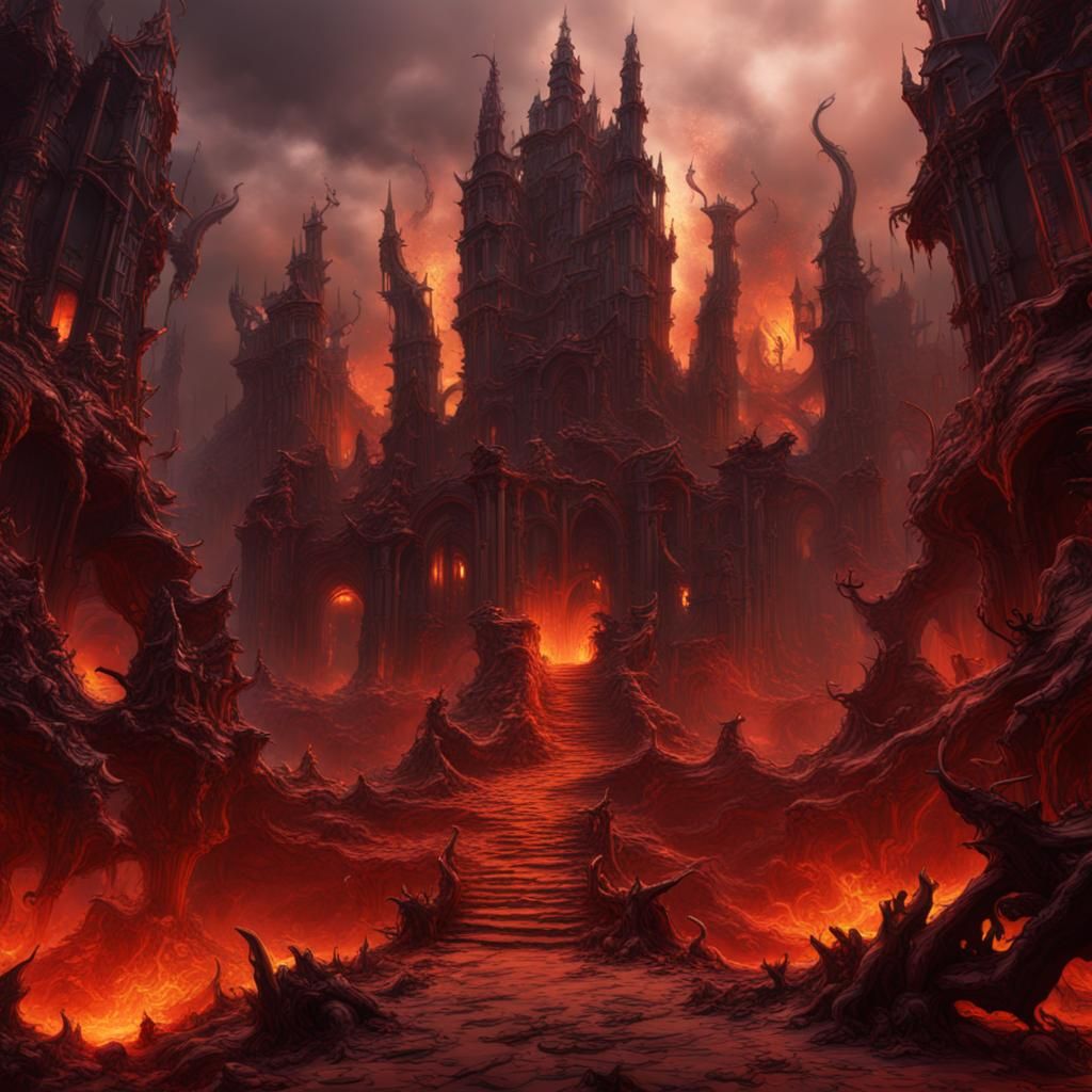 Detailed Matte Painting of Hell in Unreal Engine 5