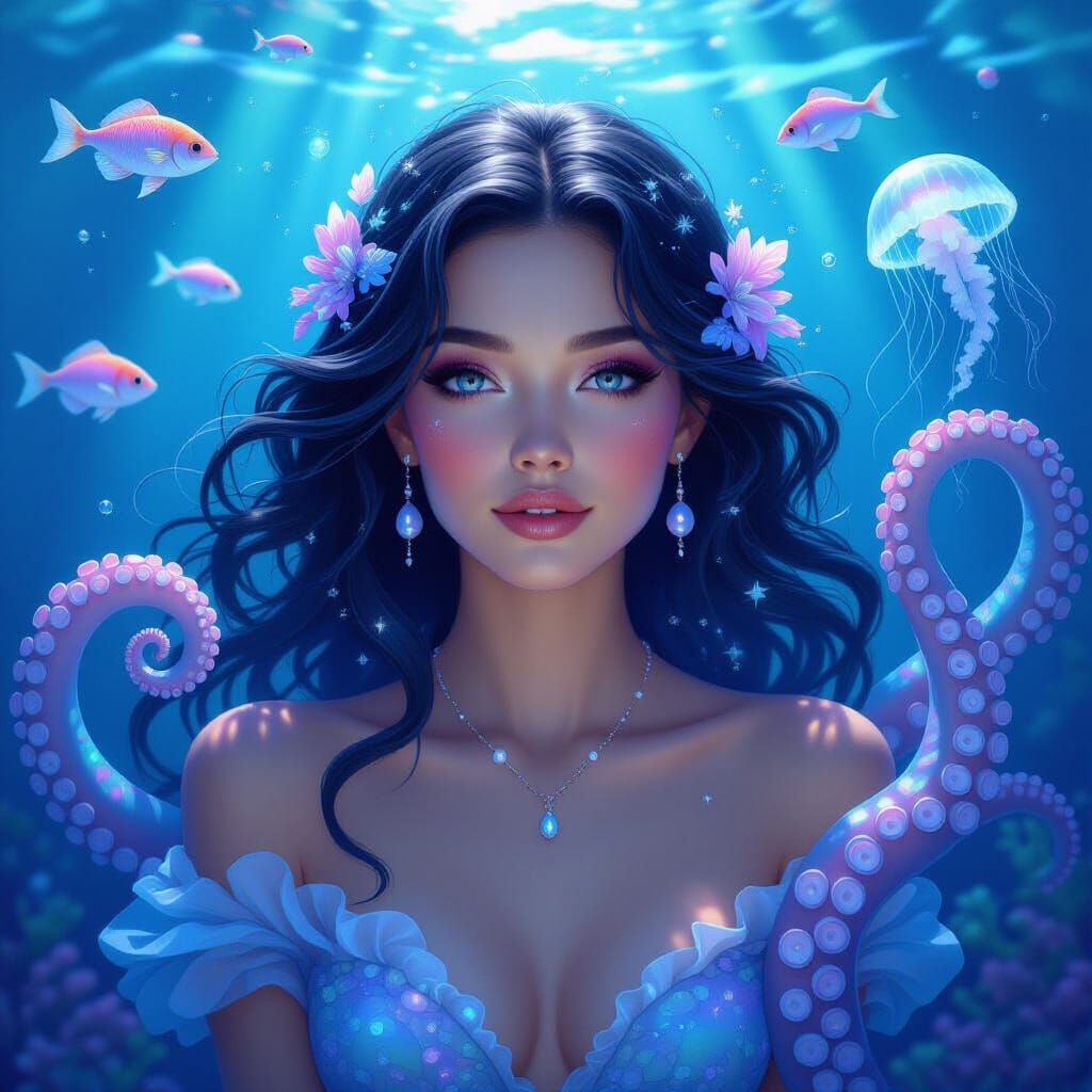 Iridescent Deep Sea Siren with Bioluminescent Accents