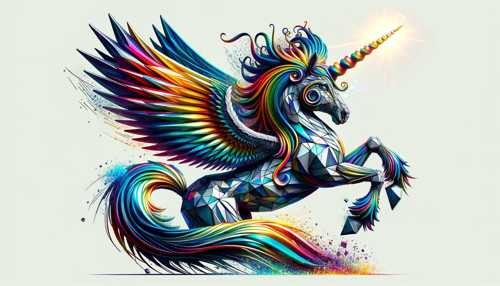 Iridescent Bismuth Alicorn with Geometric Wings
