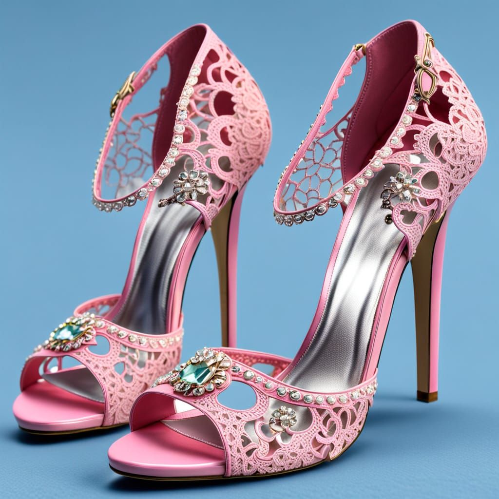 Ornate Pink Jewel & Lace High Heel Shoes