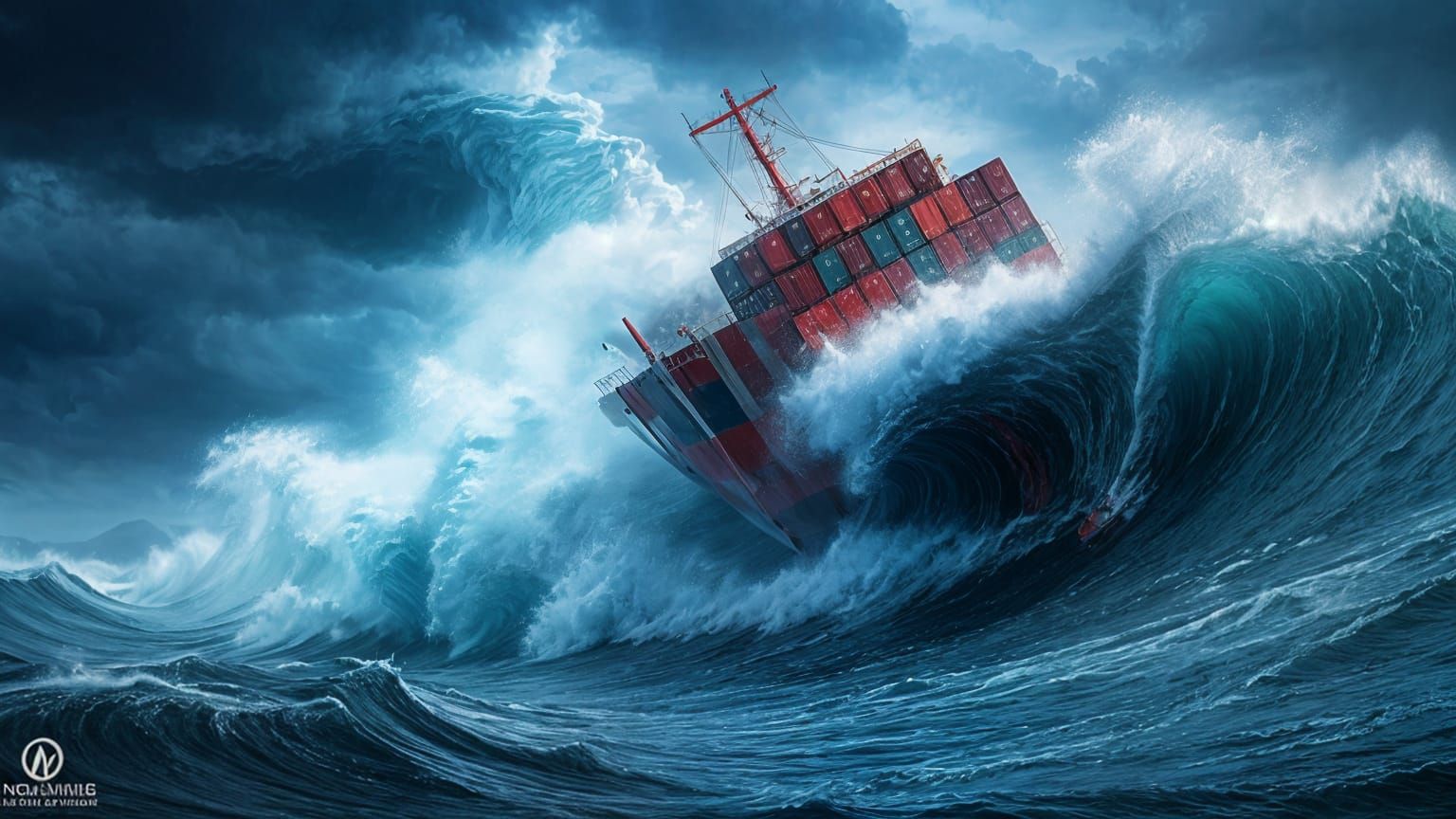 Container Ship vs Rogue Wave in Stormy Ocean