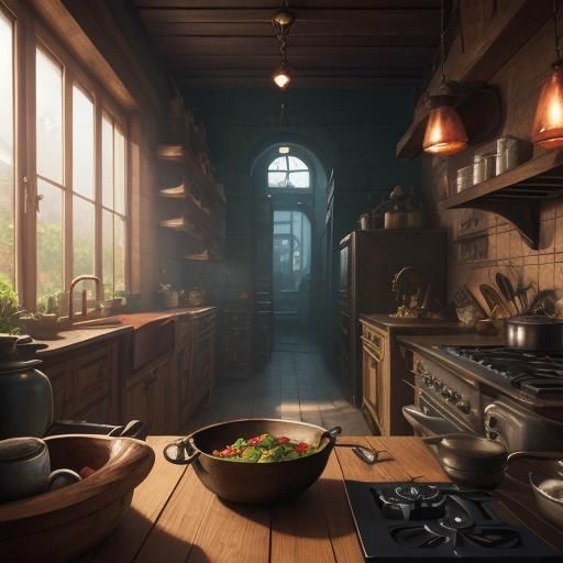 Remy in Parisian Kitchen, Hyper-Realistic Detailed Art