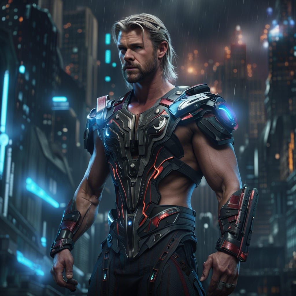 Cyberpunk Cyborg Thor: Detailed Matte Painting