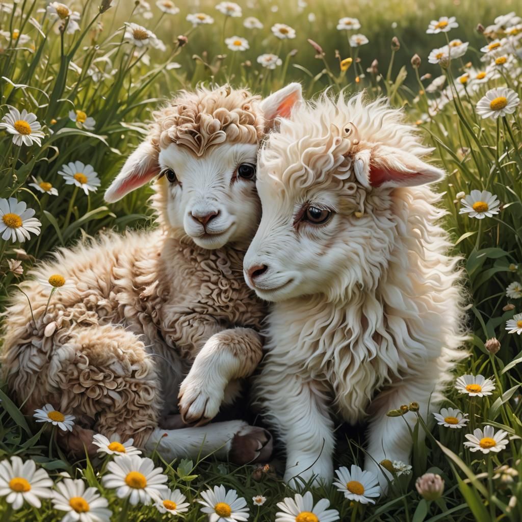 Lamb and Kitten Cuddle: Fantastical Matte Painting