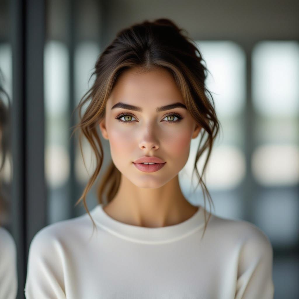 Hauntingly Beautiful Woman Behind Glass Wall, Smoldering Eye...