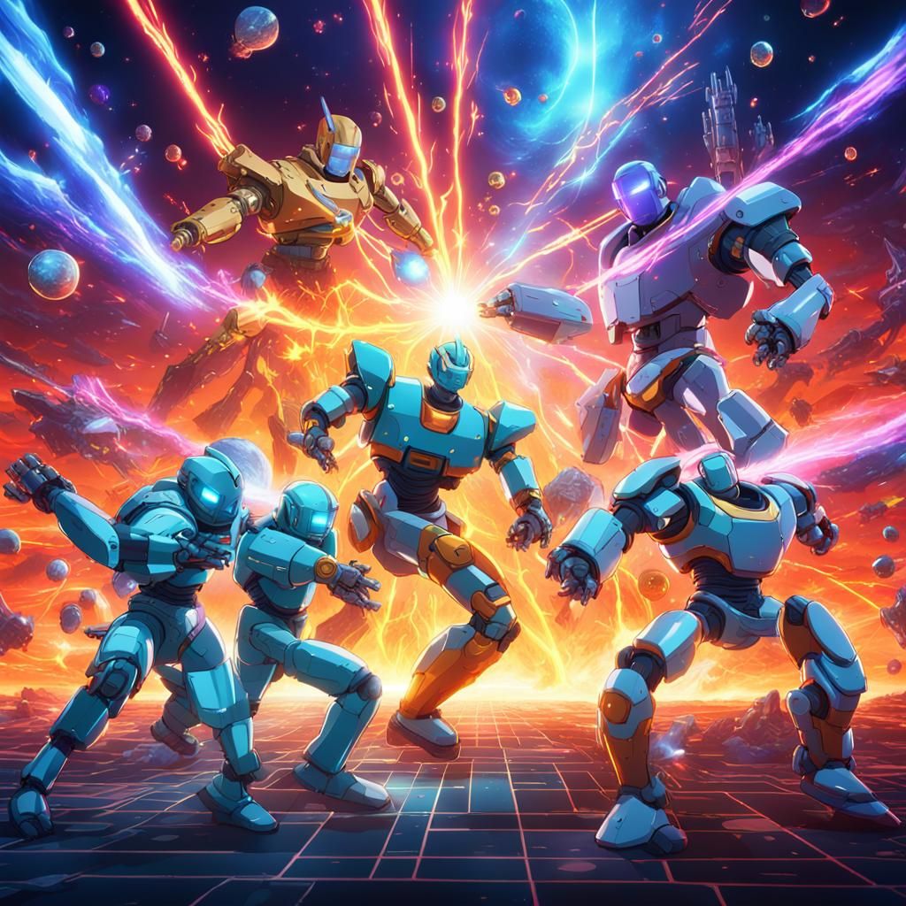 Epic Robot Battle in Anime Style Multiverse