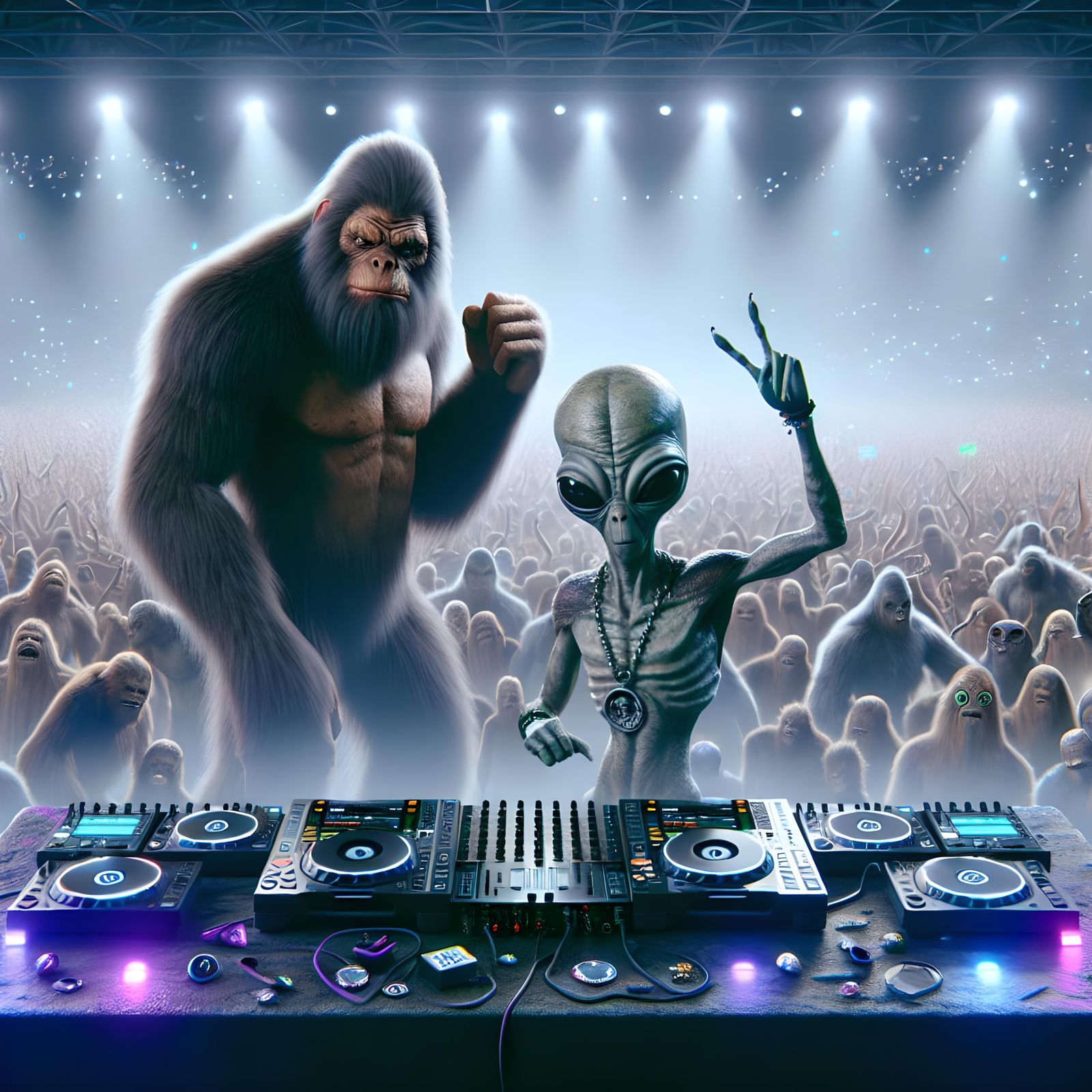 Bigfoot and Alien DJ Rave in Stadium