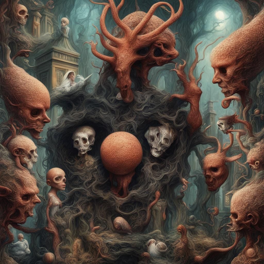 Surreal Biological Forms with Magical Particles