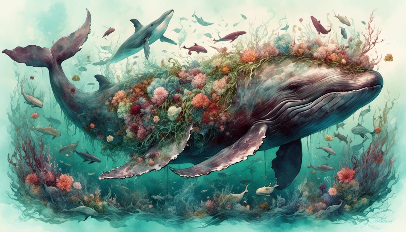 Vibrant Whales in Kelp Forest