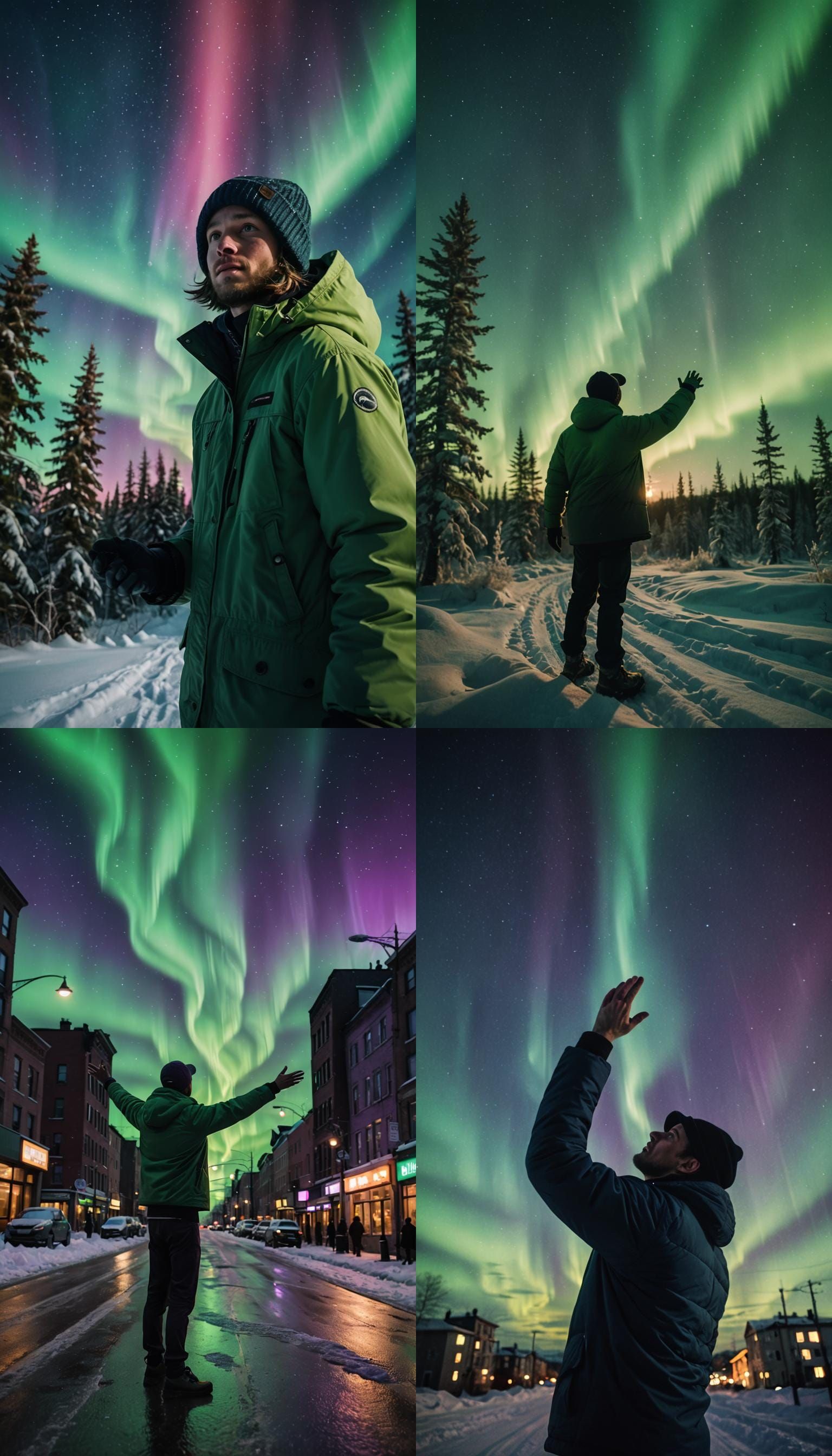Man Reaching for the Northern Lights