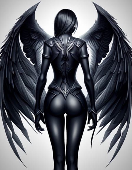Fallen Angel with Black Wings in Cyberpunk Style