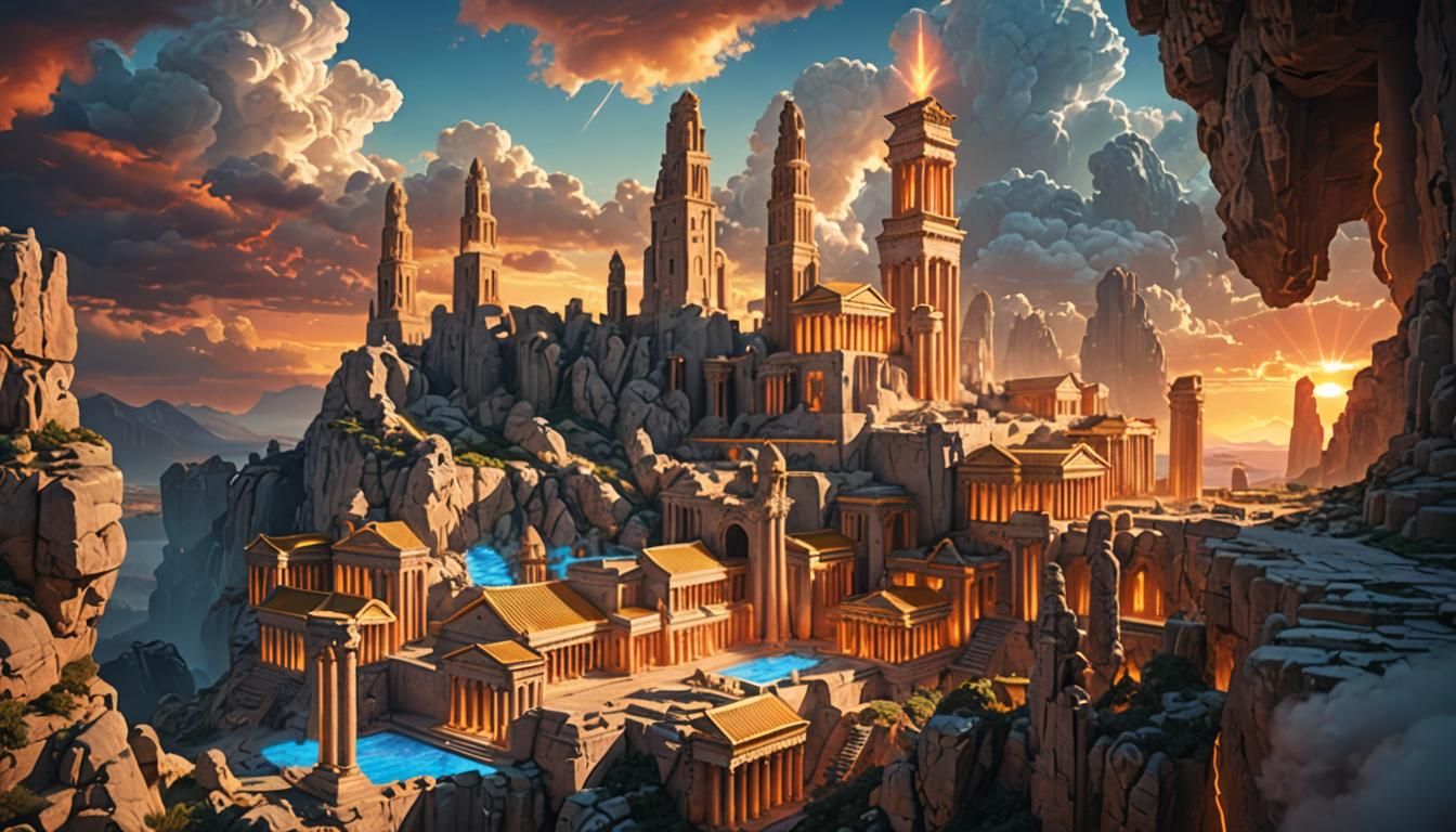 Majestic Greek Kingdom City in Neon Ambience