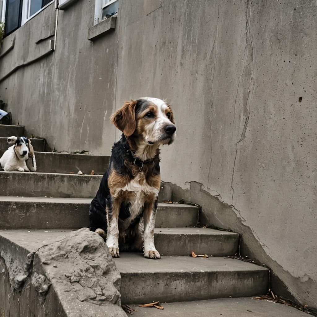 Worried Dog in Stormy Coastal House: Detailed Matte Painting