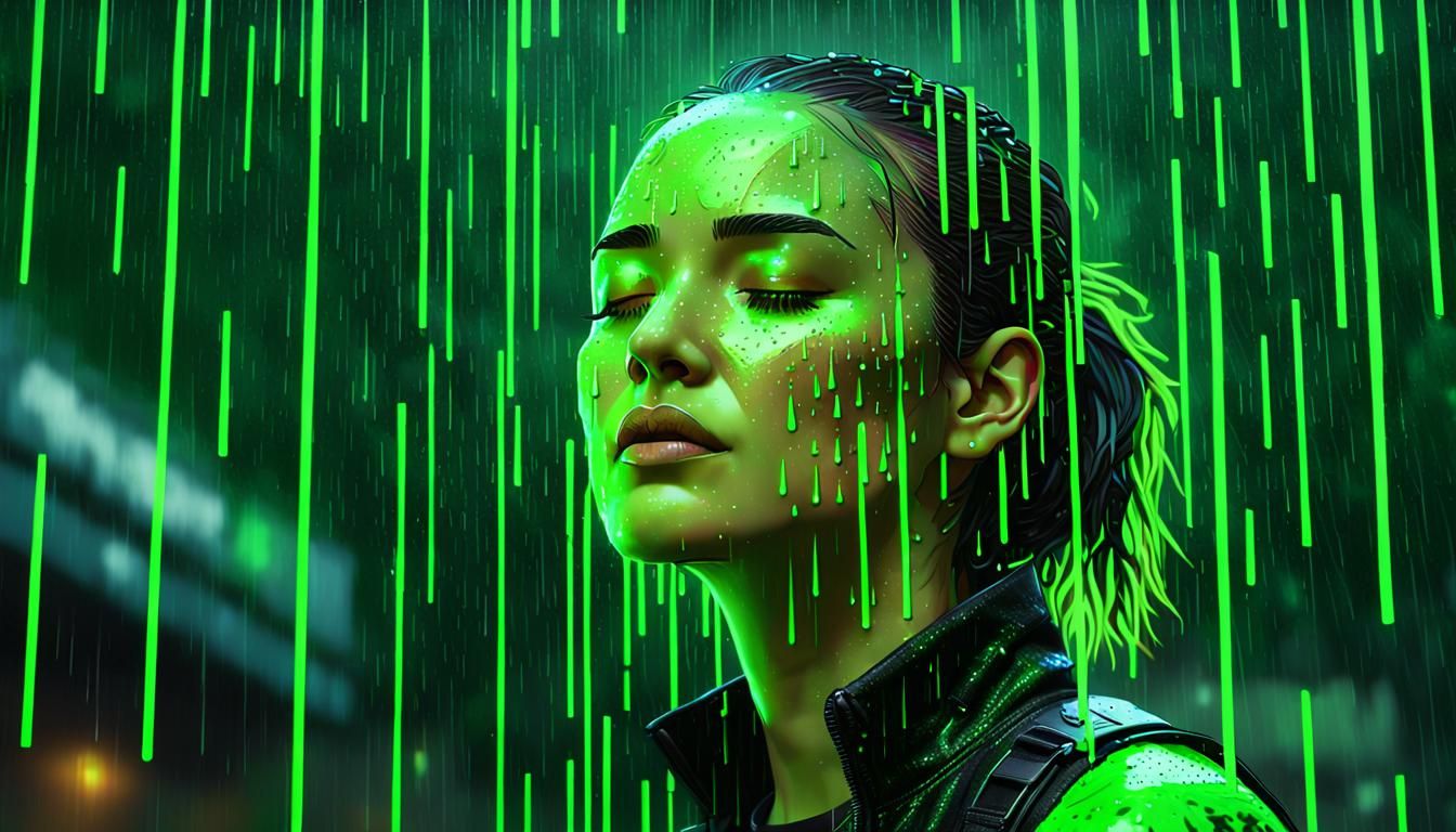 Anime Cyberpunk Portrait in Digital Rain Storm