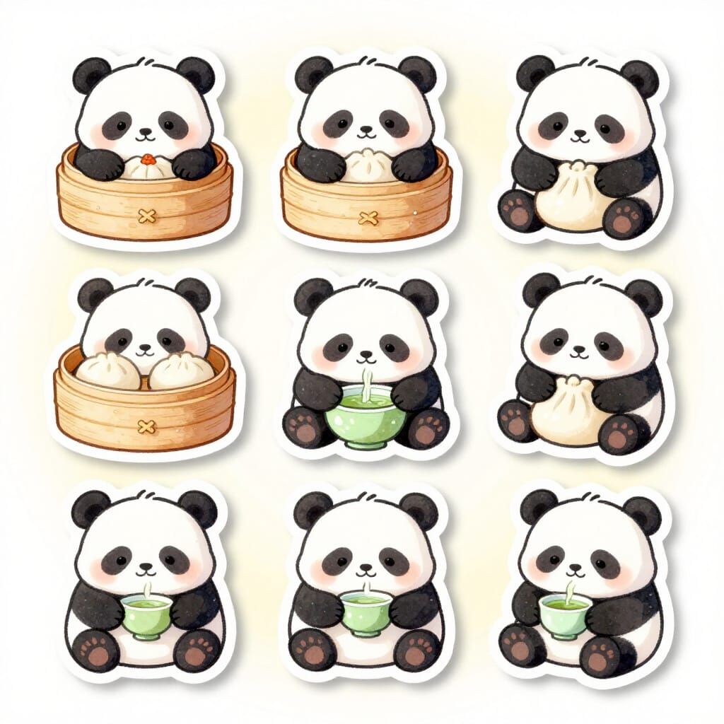 9 Endearing Panda Stickers With Pastel Watercolor Finish