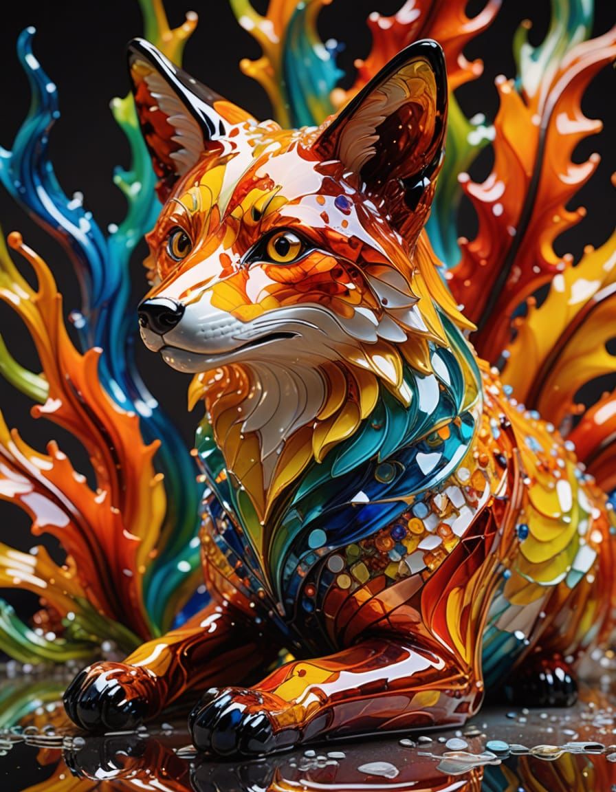 Vibrant Glass Art Fox Sculpture