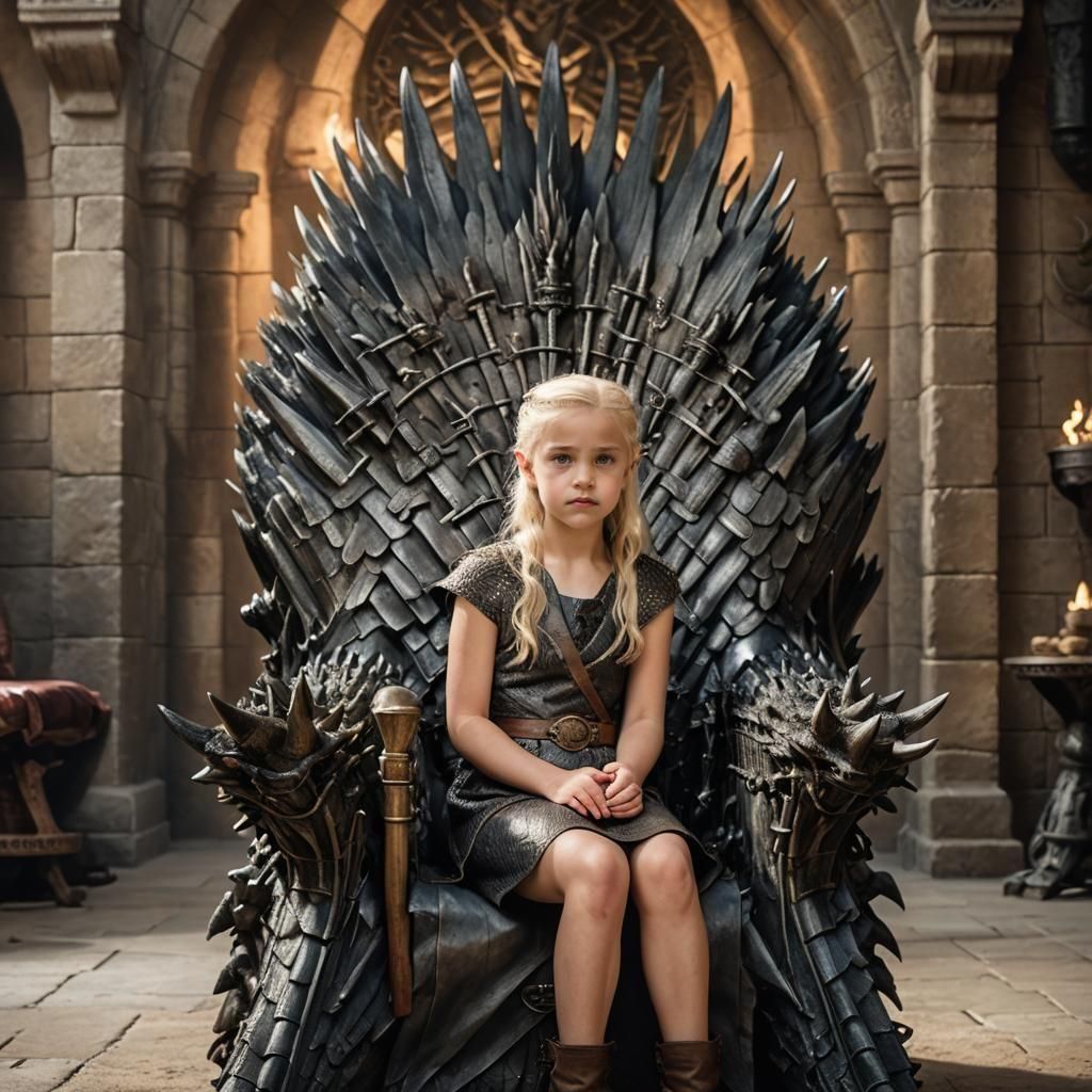 Girl on Throne with Dragon, Realistic 4K Photo