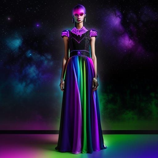 Vibrant Neon Formal Dress in Night Sky Hues