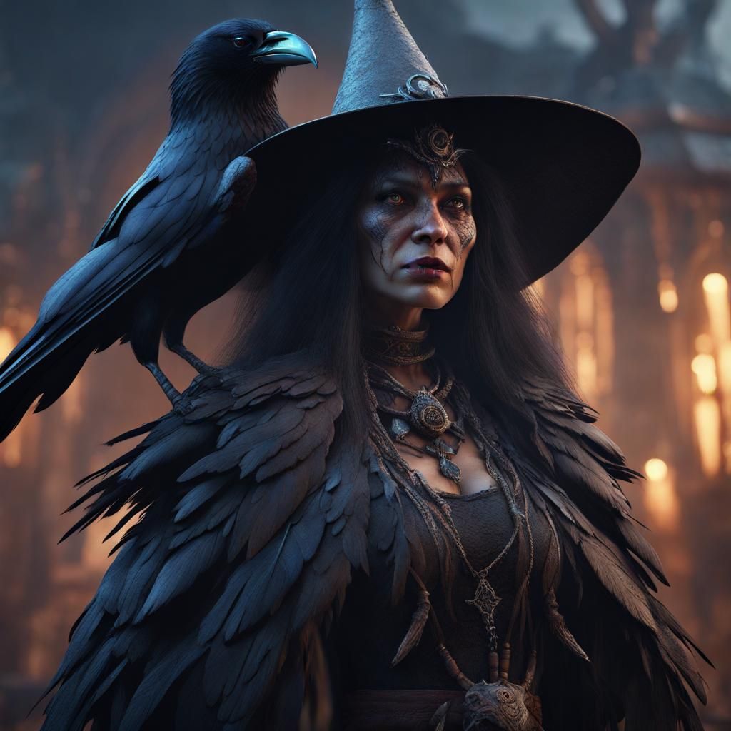 Crow Woman Witch: Detailed Matte Painting