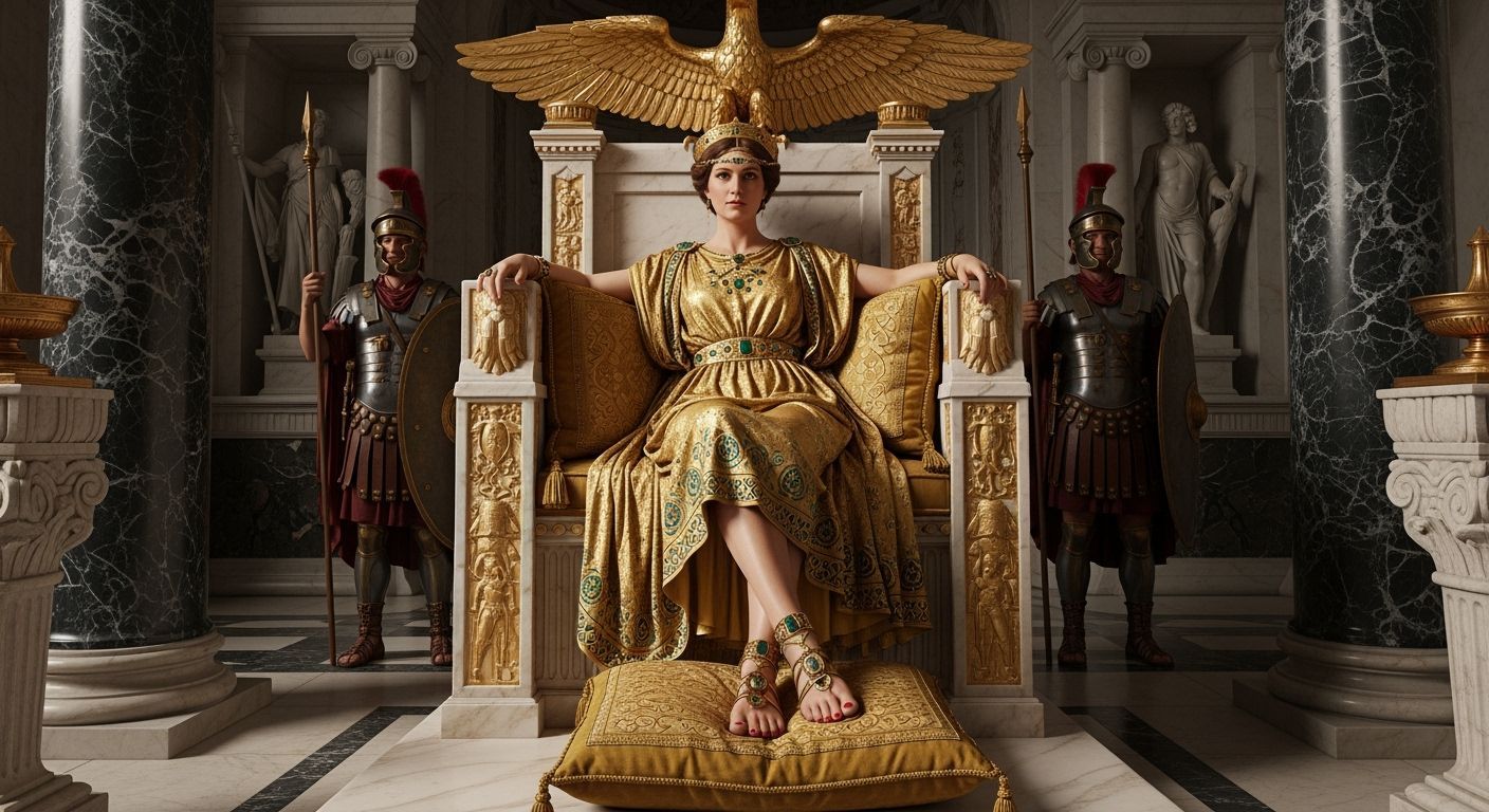 Empress Messalina on Gold Throne in Photorealistic Style