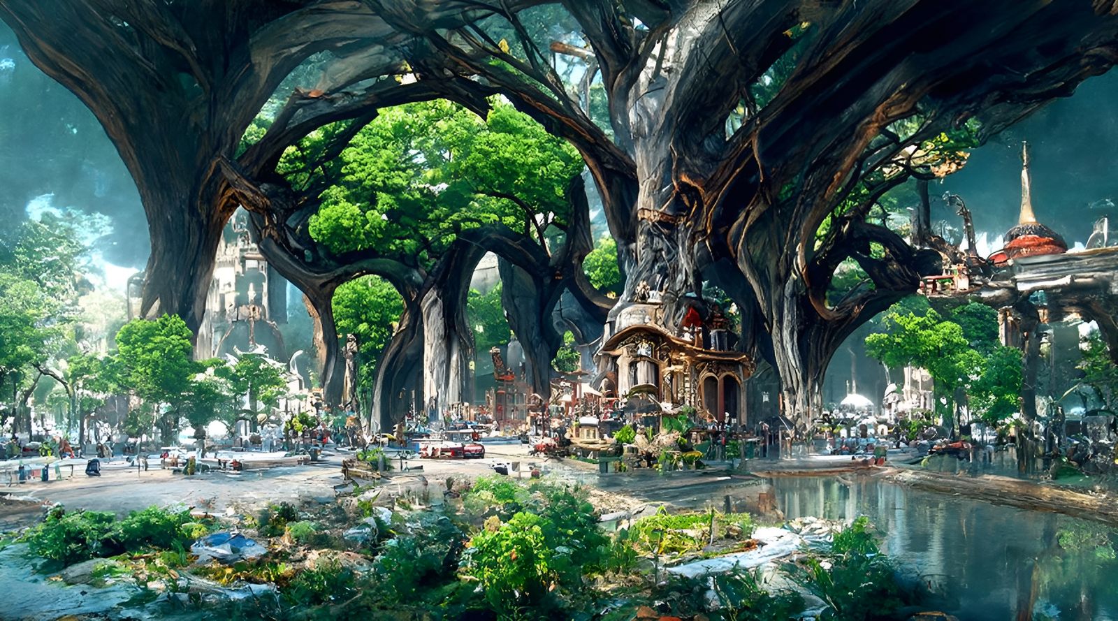 Magical City Under Giant Tree Canopy