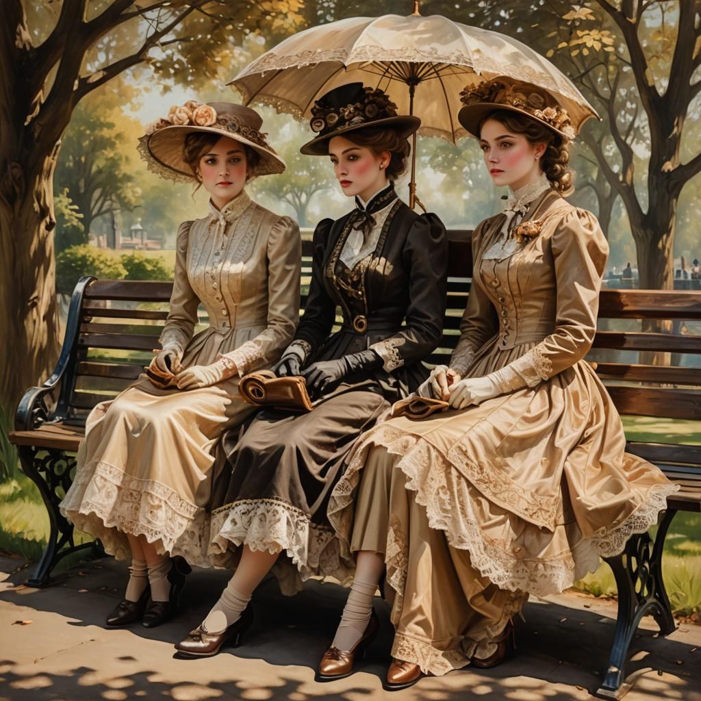 Victorian Ladies in Steampunk Style with Parasols
